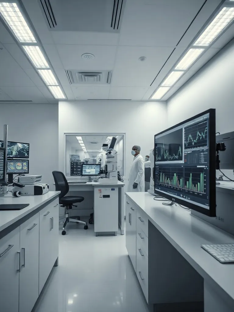 A clean professional laboratory environment with digital scr